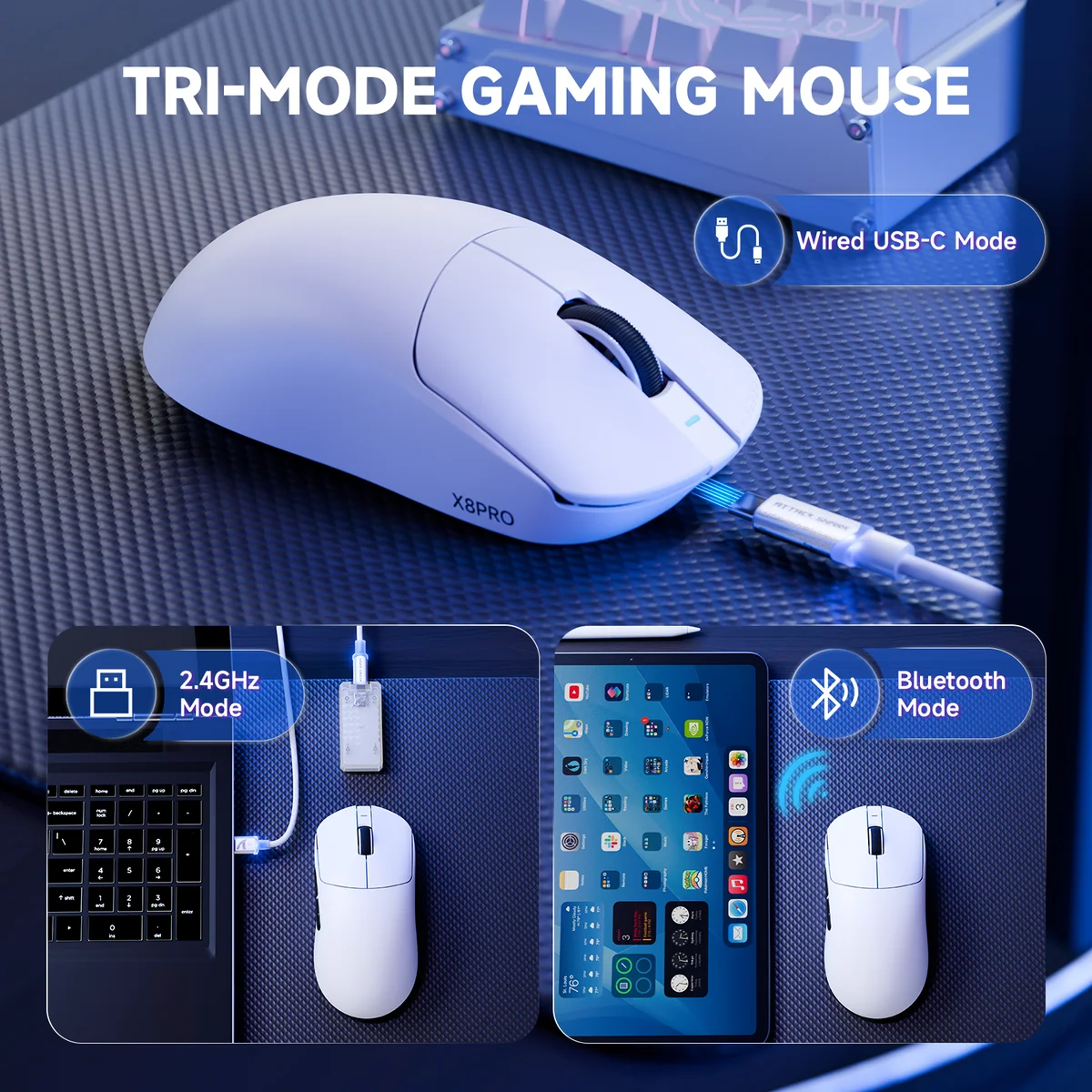 ATTACK SHARK X8 PRO tri-mode connection